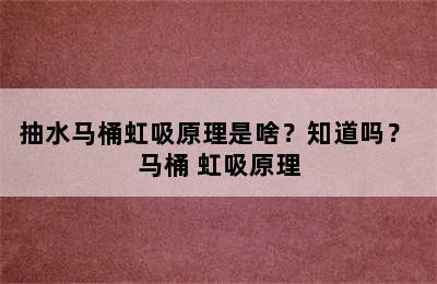 抽水马桶虹吸原理是啥？知道吗？ 马桶 虹吸原理